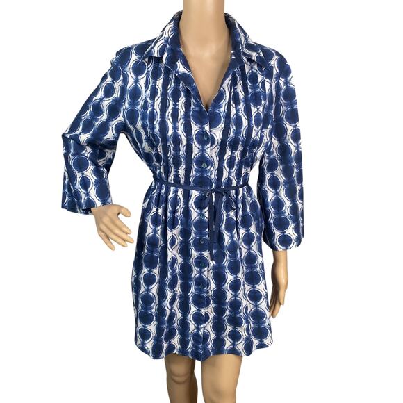 Lafayette 148 Blue White Abstract Polka Dot Pintuck Tunic Top SZ 10 - Picture 1 of 9